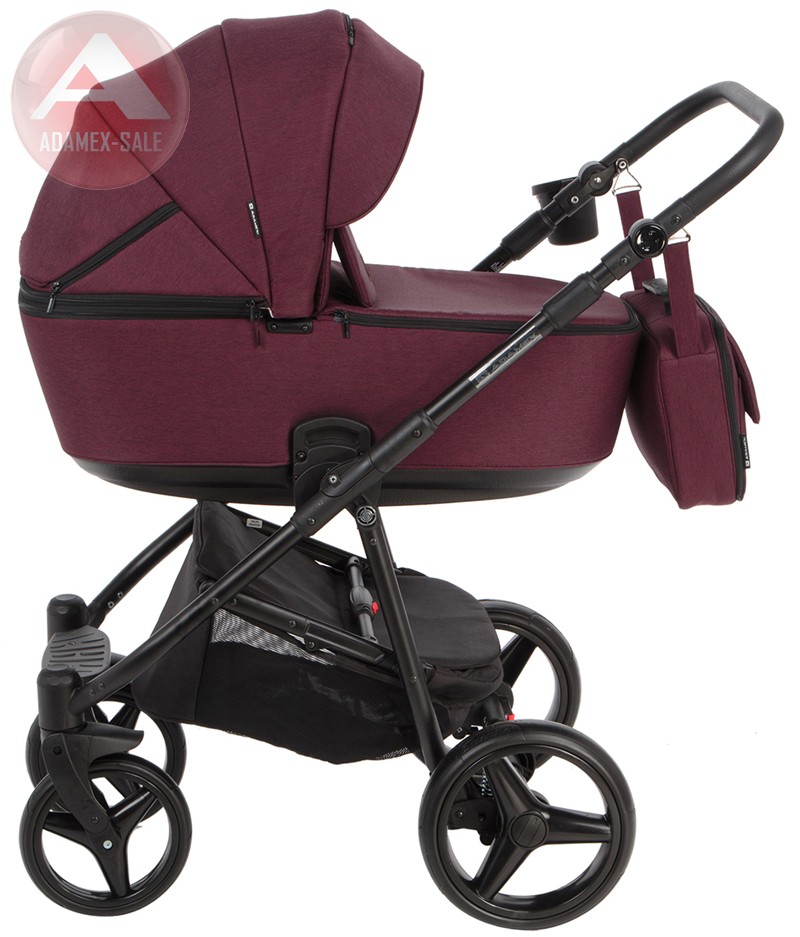 коляска adamex barcelona 3 в 1 люлька для новорожденных с сумкой для мамы, вид сбоку
