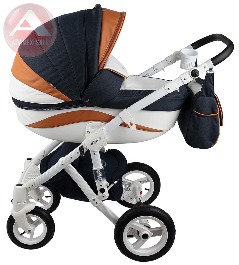коляска adamex barletta new 3 в 1 люлька для новорожденных с сумкой для мамы, вид сбоку