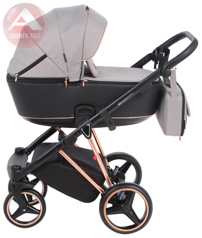 коляска adamex cristiano special edition 3 в 1 люлька для новорожденных с сумкой для мамы, вид сбоку