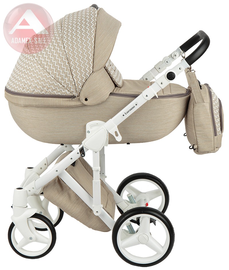 коляска adamex luciano 3 в 1 люлька для новорожденных с сумкой для мамы, вид сбоку
