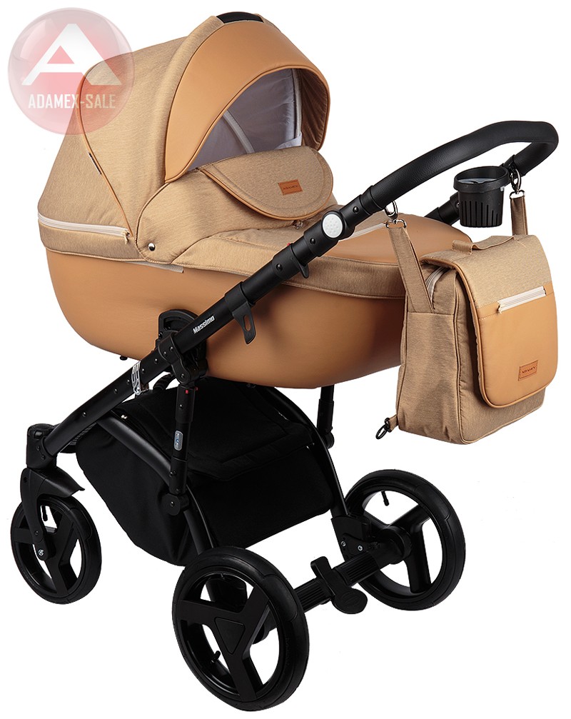 коляска adamex massimo 3 в 1 люлька для новорожденных с сумкой для мамы, вид спереди