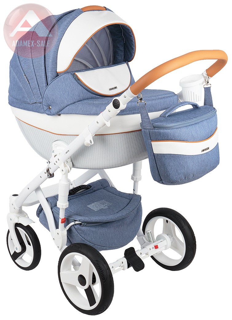 коляска adamex monte carbon 2 в 1 люлька для новорожденных с сумкой для мамы, вид спереди