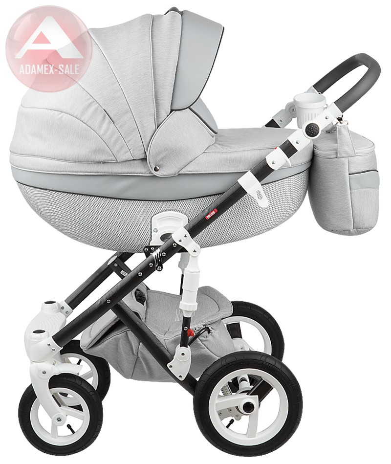 коляска adamex monte carbon 3 в 1 люлька для новорожденных с сумкой для мамы, вид сбоку