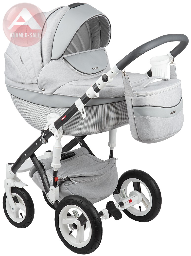 коляска adamex monte carbon 3 в 1 люлька для новорожденных с сумкой для мамы, вид спереди