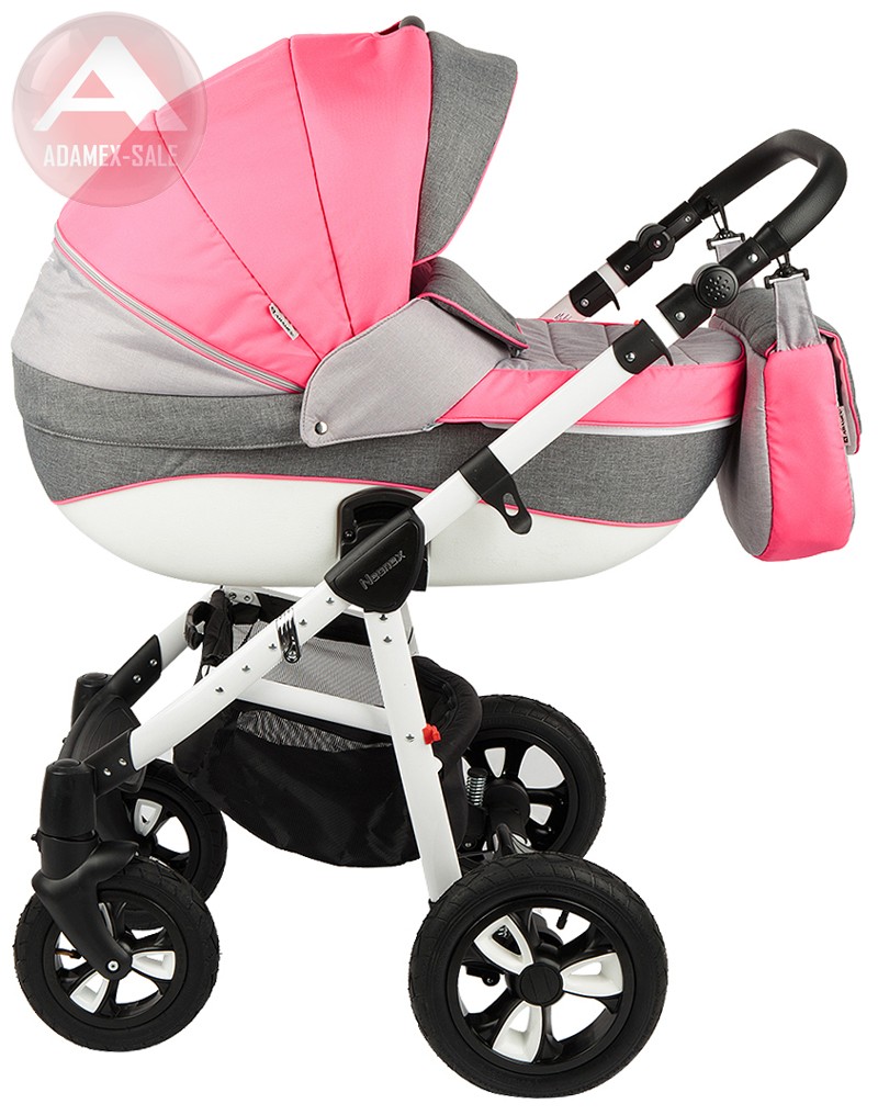 коляска adamex neonex 3 в 1 люлька для новорожденных с сумкой для мамы, вид сбоку