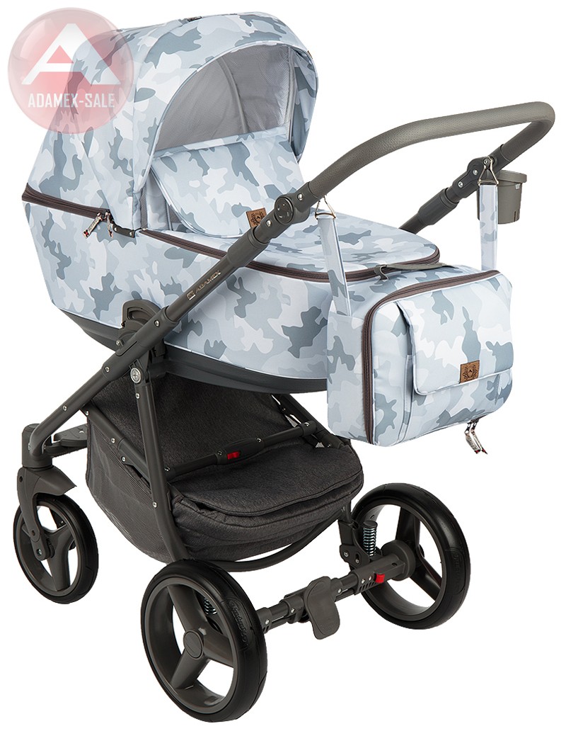 коляска adamex reggio 2 в 1 люлька для новорожденных с сумкой для мамы, вид спереди