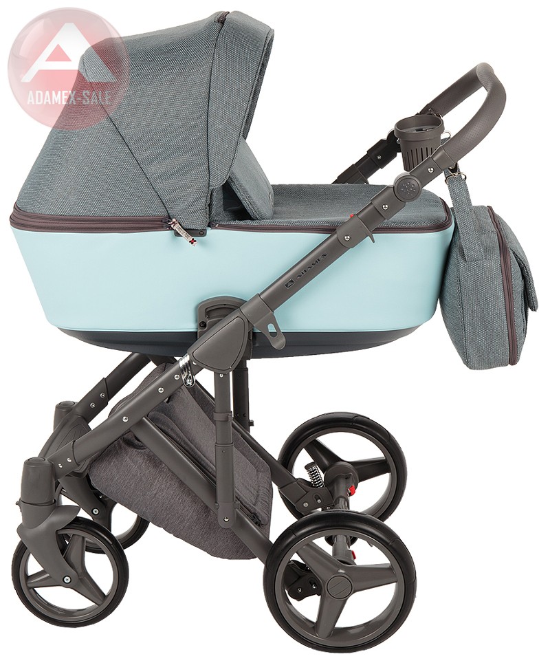 коляска adamex riccio 2 в 1 люлька для новорожденных с сумкой для мамы, вид сбоку