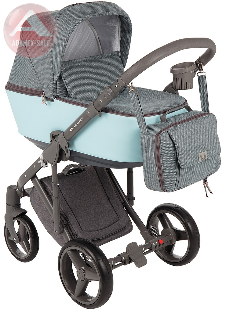 коляска adamex riccio 3 в 1 люлька для новорожденных с сумкой для мамы, вид спереди