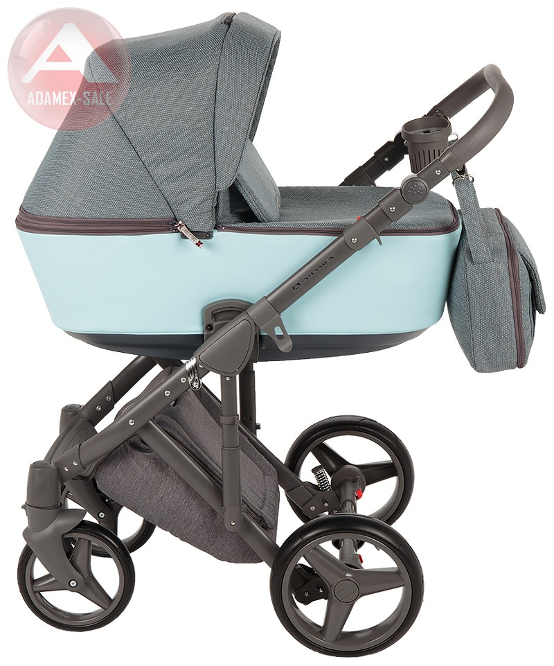 коляска adamex riccio 3 в 1 люлька для новорожденных с сумкой для мамы, вид сбоку
