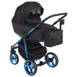 Детская коляска Adamex Barcelona Special Edition 3 в 1 BR-411 кожа черная синий