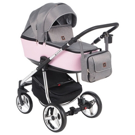 Детская коляска Adamex Barcelona Special Edition 3 в 1 BR-446 кожа розовая серый