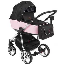 Детская коляска Adamex Barcelona Special Edition 2 в 1 BR-611 кожа розовая черный жаккард серебро