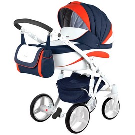 Детская коляска Adamex Barletta New 3 в 1 B-10 синий/ красный/ белая кожа