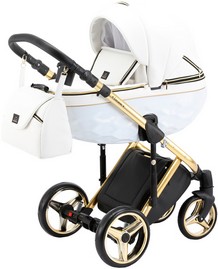 Детская коляска Adamex Chantal Special Edition Deluxe 3 в 1 C101 белая кожа золотая рама
