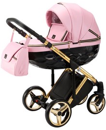 Детская коляска Adamex Chantal Special Edition Deluxe 3 в 1 C112 розовая кожа золотая рама