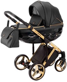 Детская коляска Adamex Chantal Special Edition Deluxe 2 в 1 C113 черная кожа золотая рама