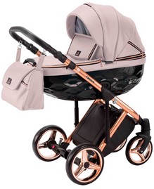 Детская коляска Adamex Chantal Special Edition Deluxe 3 в 1 C118 светло-розовая кожа медная рама