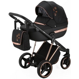 Детская коляска Cortina Special Edition 2 в 1 CT402 Черный/ черная кожа/ розовая отделка/ медь рама