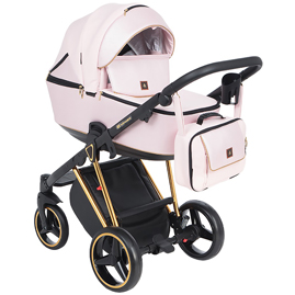 Детская коляска Adamex Cristiano Special Edition 3 в 1 Deluxe CR-330 кожа розовая пудра кожа розовая перф.кожа хром.рама