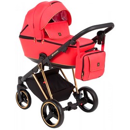 Детская коляска Adamex Cristiano Special Edition 2 в 1 CR-412 красная/ красная кожа/ рама золотая