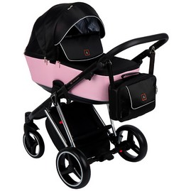 Детская коляска Adamex Cristiano Special Edition 3 в 1 CR-438 черная с блестками/ перламут кожа/ рама хром