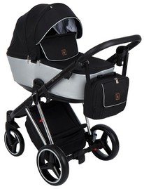 Детская коляска Adamex Cristiano Special Edition 3 в 1 CR-404 кожа серебряная черная хромированная рама
