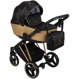 Детская коляска Adamex Cristiano Special Edition 3 в 1 CR-436 черный с золотыми блестками кожа золотая золотая рама