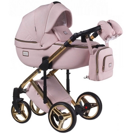 Детская коляска Adamex Luciano Special Edition 3 в 1 Y813 розовая пудра кожа перф. розовая золотая рама