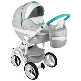 Детская коляска Adamex Monte Carbon 3 в 1 D30 серый белый мятный