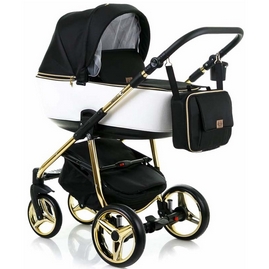 Детская коляска Adamex Reggio Special Edition 3 в 1 Y802 черно-белая кожа золотая рама