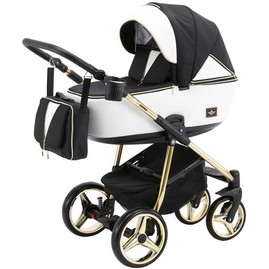 Детская коляска Sierra Special Edition 2 в 1 SR-420 черная/белая пер.кожа/золотая рама