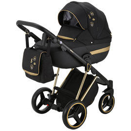Детская коляска Cortina Special Edition 3 в 1 CT400 кожа черная/ черный/ рама золото