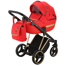 Детская коляска Cortina Special Edition 3 в 1 CT473 кожа красная/ красный/ рама золото