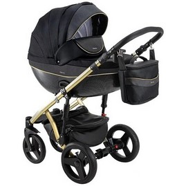Детская коляска Adamex Monte Carbon Special Edition 3 в 1 D85 черный/ перф. кожа/ золото рама