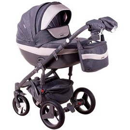 Детская коляска Adamex Monte Carbon 3 в 1 D23 темно серый/ светло серый/ белая кожа
