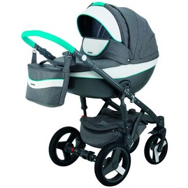 Детская коляска Adamex Monte Carbon 3 в 1 D2 серый/ белый/ мятный/ кожа