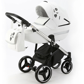 Детская коляска Adamex Cortina Deluxe Special Edition 2 в 1 CT301 кожа белая