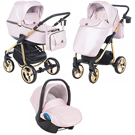 Детская коляска Adamex Reggio Special Edition 3 в 1 Y222 розовая/золотая рама