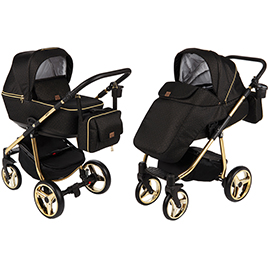 Детская коляска Adamex Reggio Special Edition 2 в 1 Y117 кожа черная золотые точки