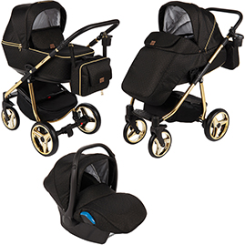 Детская коляска Adamex Reggio Special Edition 3 в 1 Y117 кожа черная золотые точки