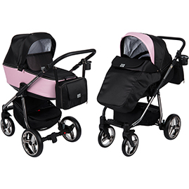 Детская коляска Adamex Reggio Special Edition 2 в 1 Y839 кожа пудровая/черный принт розовые точки