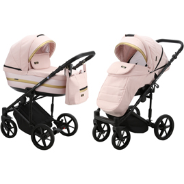 Детская коляска Adamex Rimini Lux 3 в 1 Rl21 св.розовый, кожа розовая перламутровая