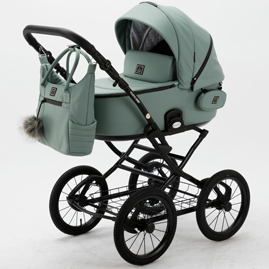 Детская коляска Adamex Porto Retro Deluxe 3 в 1 PO-SA20 серо-зеленая кожа
