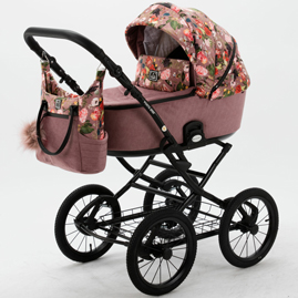 Детская коляска Adamex Porto Retro Flowers 2 в 1 PO-FL2 яркие цветы, розовый