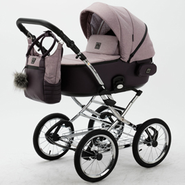 Детская коляска Adamex Porto Retro Lux 2 в 1 PO-PS13 серо-розовый, сливовая кожа