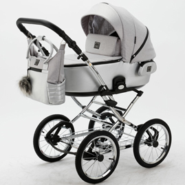 Детская коляска Adamex Porto Retro 3 в 1 PO-PS89 св.серый, серебристая кожа