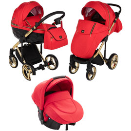 Детская коляска Adamex Chantal Special Edition 3 в 1 C7-A красный черное рефленое дно золотая рама