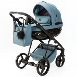 Детская коляска Adamex Quantum Deluxe 3 в 1 Q-SA63 кожа серый с голубым