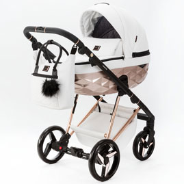 Детская коляска Adamex Quantum Star Deluxe 2 в 1 Star 106 кожа белая, рама розовое золото
